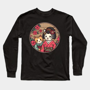 Japanese cat Ukiyo e cat mom Long Sleeve T-Shirt